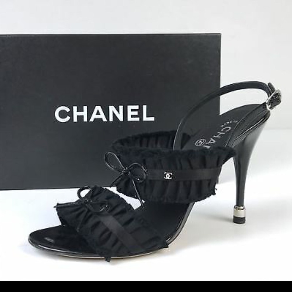 Authentic Chanel black CC logo sandals